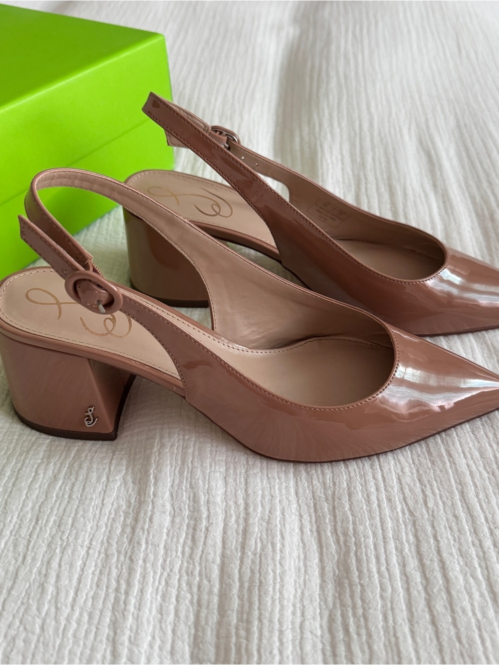 Sam Edelman Petra Patent Slingback Pumps in Nude Tan Rosa - Picture 8 of 12